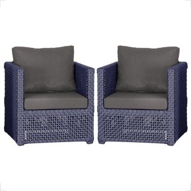 Imagem de 2 Poltronas Madri Alumínio Corda Náutica Estofado 11 Trama Azul