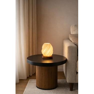 Imagem de Abajur Luminária De Mesa Sala Quarto Moderno Base em Madeira Maciça