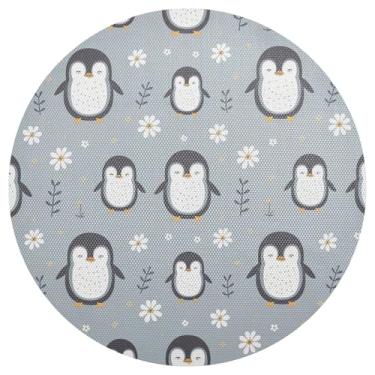 Imagem de Jogo americano com flores de pinguim, círculo, azul, conjunto de 1 tapete de mesa de PVC, 38 cm, jogo americano antiderrapante para festa de Natal