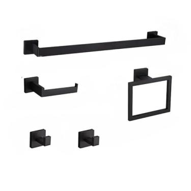 Imagem de Kit 5 Acessórios Para Banheiro Inox Toalheiro Cabide Porta Toalha Completo Resistente 40cm ou 60cm (Preto-60cm)