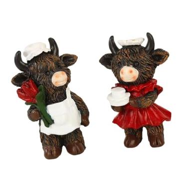 Imagem de IEUDNS Conjunto de 2 estatuetas de casal de vacas Terras Altas para decoração de mesa, estátua criativa de resina para casa de campo, escultura de animal