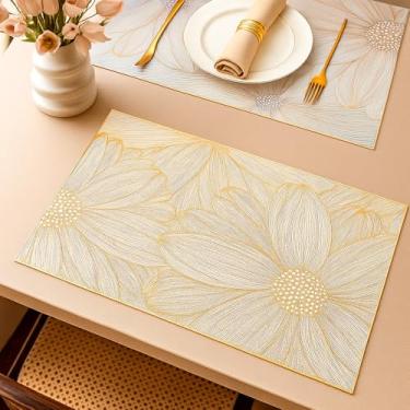 Imagem de Kit com 6 Jogos Americanos 45x30 cm em PVC, Antiderrapante, Resistente ao Calor e Fácil de Limpar, Ideal para Mesa Posta, Decoração, Refeições, Festas e Uso Diário na Cozinha (Branco e Dourado)