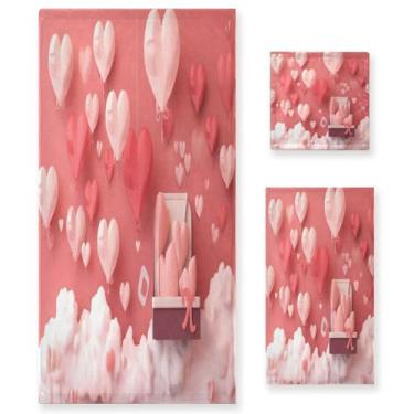 Imagem de Wassud Balão em forma de coração (3) conjunto de 3 toalhas de banho para dia dos namorados, toalhas super macias e absorventes para banheiro, toalhas de banho de secagem rápida, toalha de banho para