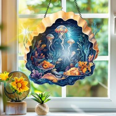 Imagem de Acrílico colorido, apanhadores de sol, decoração de janela pendurada com água-viva, arte de parede de arco-íris, para varanda, interior e exterior, jardim, enfeites de Natal, decoração 19 x 19 cm, CH