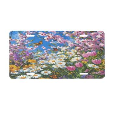 Imagem de Placa de licença de mola de flores coloridas para frente do carro placas de carro alumínio metal adequado para caminhão placa de porta de carro bar café acessórios automotivos para homens mulheres 15