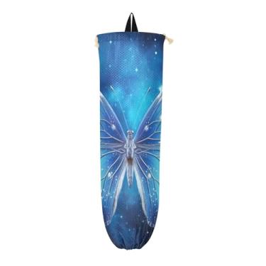 Imagem de Borboleta azul com suportes de saco plástico estrelado, bolsa de armazenamento de parede, dispensador de sacola de compras