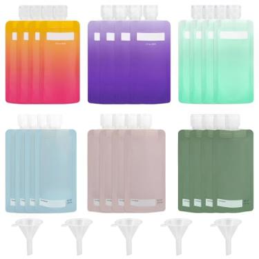 Imagem de Diakey Pacote com 24 bolsas de viagem para artigos de higiene pessoal, aprovado pela TSA, recipientes de 85 g à prova de vazamento, bolsas vazias de líquido recarregáveis com 5 funis para loção de