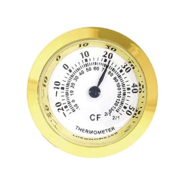 Imagem de XLWLLNJ Termômetro mecânico portátil para uso interno e externo com mostrador redondo de números grandes, ideal para estojo de guitarra, quarto, armário e, Ouro 27mm