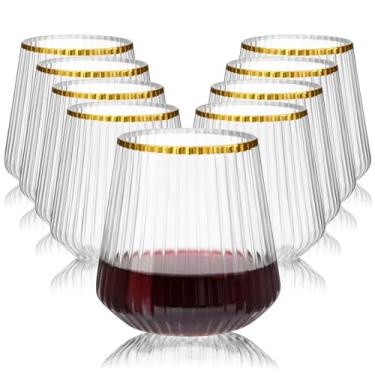 Imagem de Pacote com 40 taças de vinho de plástico com bordas douradas e caneladas, origami, inquebráveis, plásticas, transparentes, elegantes, duráveis, sem haste, reutilizáveis, champanhe, uísque, taças de
