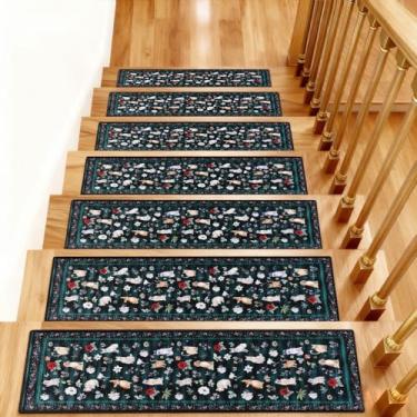 Imagem de KingMang Tapete de escada antiderrapante para degraus de madeira, 15 peças, 20,3 x 76,2 cm, tapete de escada de borracha termoplástica, tapete de escada macio, lavável, reutilizável, para cães e