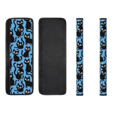 Imagem de NeuKim Capas de maçanetas de geladeira lindas capas de maçaneta de geladeira preto gato azul conjunto de 2 capas de maçanetas de geladeira para decoração de cozinha capas de maçaneta de porta para