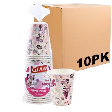 Imagem de Glad Copos de papel para crianças Disney Mickey & Friends 255 g com design de bolinhas rosa Minnie Mouse | Copos de papel rosa de bolinhas Mickey e amigos para uso diário, copos infantis, 24 unidades