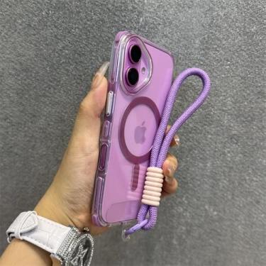 Imagem de Capa protetora de silicone macia com alça e cordão, roxa, para iPhone 13 Pro, à prova de choque, para iPhone 16 Plus, 15, 14, 13 Pro Max
