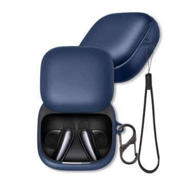 Imagem de Capa para fones de ouvido Anker Soundcore Liberty Buds, capa protetora de silicone macio FJIASTB com mosquetão e cordão, à prova de choque (azul escuro)