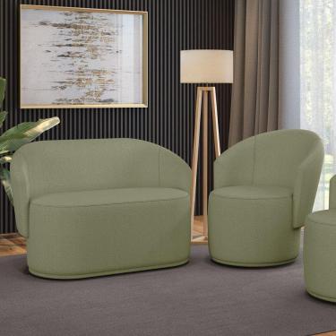 Imagem de Sofá Namoradeira E Poltrona Orgânica Para Sala Malu Bouclê Pistache M11 - D`rossi