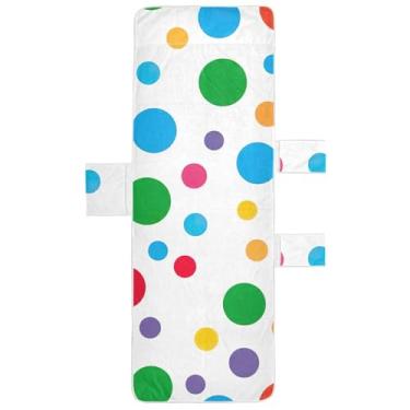 Imagem de Toalhas de poltrona de espreguiçadeira com pontos coloridos, verde, azul, laranja, capa de piscina, toalhas de praia com bolsos externos, espreguiçadeira de praia 203 x 76 cm