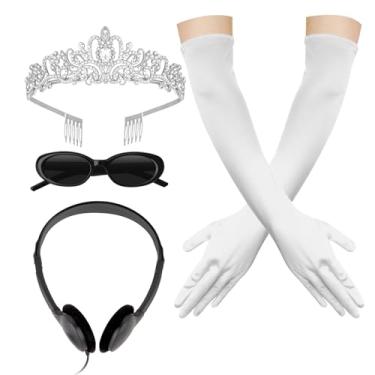 Imagem de Uintoon Acessórios de fantasia de princesa para mulheres, coroa, faixa de cabeça, luvas brancas longas, conjunto de óculos de sol e fones de ouvido para mulheres, festa de fantasia de princesa