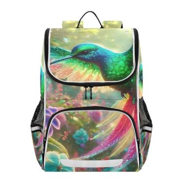 Imagem de Joisal Backpack for Girls Kids Student Travel Back to School Bag Custom Vibrant Hummingbird Garden Flowers Green Book Bags Elementary Ages 6-12 Boys Backpacks Cool Capacity 18L