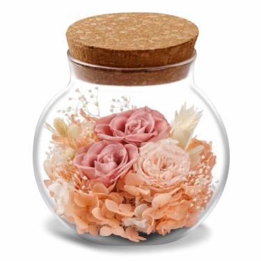 Imagem de NATROSES Flores em um copo – Garrafa de desejos feita à mão para o Dia dos Namorados, Dia das Mães, presente de aniversário para mulheres, aniversário, decoração de casa de Natal (rosa macio)