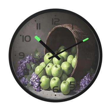 Imagem de SEHANY Relógio de parede vintage com maçã e fruta, silencioso, sem tique-taque, operado por bateria, controle de som, luz noturna, relógios de parede para sala de estar, cozinha, quarto, escritório