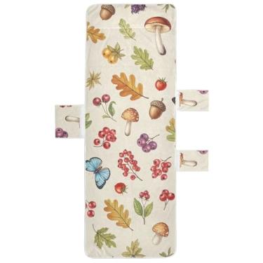 Imagem de Aquarela Cogumelos Bagas Bege Chaise Lounge Cadeira Toalha de Praia Piscina Toalha com Bolsos Espreguiçadeira Perseguição Externa 203 x 76 cm