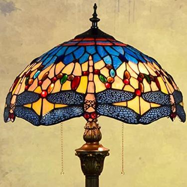Imagem de Luminária de chão Tiffany com rosas, libélulas, uvas, girassóis e penas em vitral antigo, 2 lâmpadas, 40,6 x 40,6 x 162,6 cm (16 x 16 x 64 polegadas), ideal para sala de estar, quarto, escri