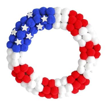 Imagem de Petitebella Grinalda patriótica de 4 de julho, bandeira americana, decoração para porta da frente (redonda, tamanho único)