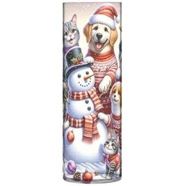 Imagem de Vasos cilíndricos decorativos para flores, gatos, boneco de neve, gatinho, Natal, grande, vaso de plástico, fofo, personalizado, exclusivo, floral, decoração moderna, 30 cm x 9,9 cm