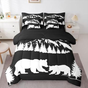 Imagem de Erosebridal Jogo de edredom rústico com urso, 7 peças, caçada na selva, vida selvagem, casa de fazenda, floresta, lençol com elástico, respirável, leve