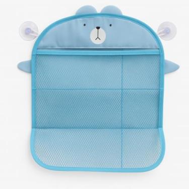Imagem de Organizador Infantil de Brinquedos para Banheiro com Ventosas | Cesto com Rede de Malha para Secagem e Organização | Suporte para Parede – Mantém Brinquedos Aéreos e Arrumado (Urso Azul)