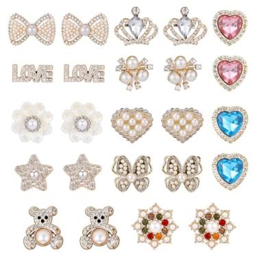 Imagem de 24 pingentes de meias de lixo, 12 estilos de alfinetes de broche de segurança, pérolas e strass, pingentes de joias brilhantes para Sambas, acessórios de joias para chapéus, tênis, cachecol, xaile
