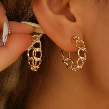 Imagem de Brincos de corrente em forma de C para mulheres e homens, brincos dourados hipoalergênicos, leves, acessórios de moda, Medium, Liga de aço banhado a ouro, Sem pedra preciosa