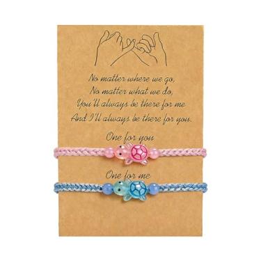 Imagem de Embtrem Pulseira feminina boho, rosa, azul, trançada, feita à mão, de resina, tartaruga, berloque, acessórios, férias, praia, amizade, joias, presentes para melhor amiga, Large, Sem Pedra Preciosa