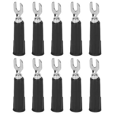 Imagem de Dioche Conjunto de 10 Unidades de Adaptador de Plugue Banana Com Garfo Isolado Conectores de Fio Tipo U Terminais de Crimpagem Elétricos para Testes de Multímetro Aplicações Eletrônicas (Preto)