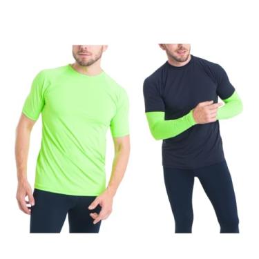 Imagem de Kit Camiseta Curta Masculina e Manguito Esportiva Proteção UV50+ Academia Fitness Trygg (P, Verde Neon)