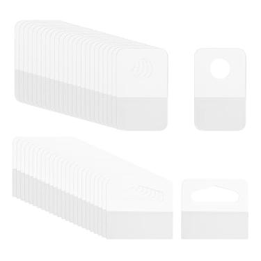 Imagem de PATIKIL Abas para pendurar 1 x 1,6 / 2 x 1,8 polegadas, 120 peças de etiquetas transparentes para pendurar abas autoadesivas etiquetas de orifício de fenda para lojas de varejo Display Slat ganchos de