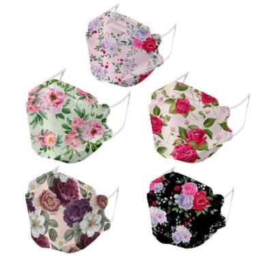 Imagem de Conjunto de máscaras faciais com estampa digital floral, algodão respi