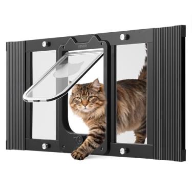 Imagem de VEVOR Porta de gato para janela, ajustável para janela de 68,5 a 81 cm, 4 modos de trava segura, moldura de alumínio e vidro de alta transparência, fecho magnético, porta de animais de estimação de