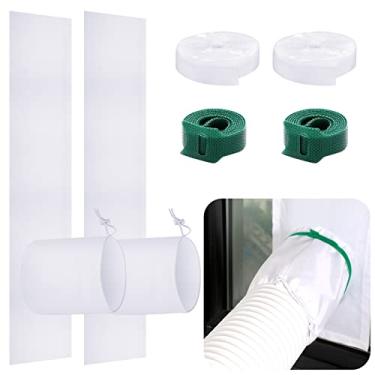 Imagem de Dandat Kit de 2 conjuntos de vedação de janela portátil para ar condicionado portátil, kit de ventilação de janela ajustável com cordão e fixador adesivo para mangueira de secadora, porta de janela de batente (34 a 64 polegadas)