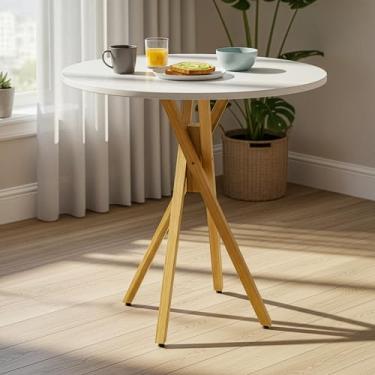 Imagem de Mesa Jantar Redonda 80cm MDF Estilo Industrial com Pés Trançados - Acabamento Premium (Branco)