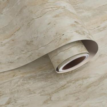 Imagem de VaryPaper 61 cm x 406 cm Bancadas de mármore bege à prova d'água, papel de contato de mármore para armários mesa, cozinha, balcão, vinil, papel de parede de granito amigável para locatário para quarto
