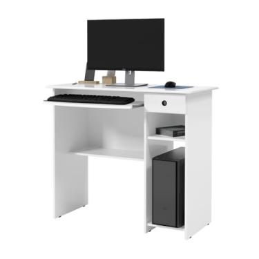 Imagem de Mesa de Computador com Gaveta e Suporte para Teclado e CPU Escrivaninha Home Office Viena(Branco)