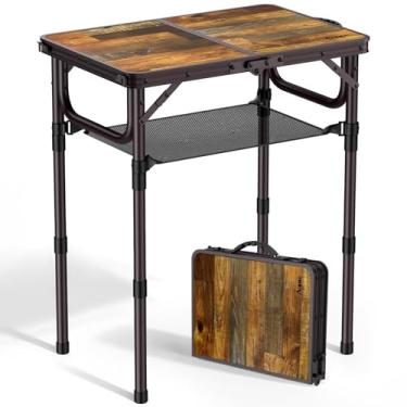Imagem de Anbte Mesa de acampamento de 60 cm dobrável com rede de armazenamento, 3 alturas ajustáveis de 69,8 cm, pequena mesa portátil de alumínio com alça de transporte, para piquenique ao ar livre, uso