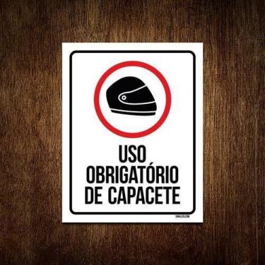 Imagem de Kit 10 Placas Sinalização - Uso Obrigatório Capacete - Sinalizo.Com