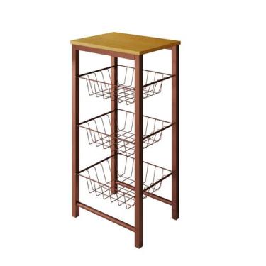 Imagem de Fruteira de Chão Cozinha Montada Aço Cobre Tampo Canela Roma - Império