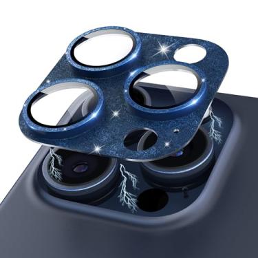 Imagem de Kanosan Compatível com iPhone 15 Pro/iPhone 15 Pro Max protetor de lente de câmera Glitter Plus 9H tela de vidro temperado Titânio Glitter Azul