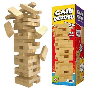 Imagem de Jogo Caiu Perdeu Torre Madeira Equilíbrio Brinquedo Família - Pais E F