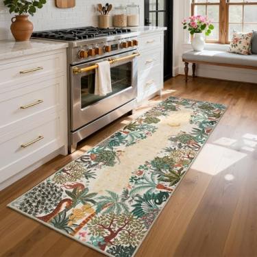 Imagem de GarveeHome Tapete de corredor lavável na selva de 5 x 15 cm para cozinha, tapete de corredor macio com estampa de animal antiderrapante, bege, tapete de entrada para casa de fazenda, tapete resistente