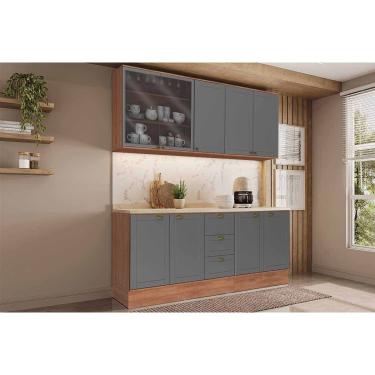 Imagem de Kit de Cozinha Completa 4 Peças Bella (2Aéreos+2Balcões) C4P169 Nogal/Cinza - Carraro
