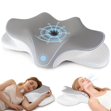 Imagem de Travesseiro cervical de pescoço para alívio da dor, travesseiro ergonômico com contorno lateral para dormir, travesseiro refrescante para suporte de pescoço e ombro, travesseiro ortopédico de espuma